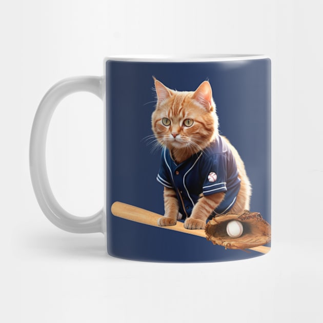 Funny Sporty Baseball Player Athlete Cat by Tina